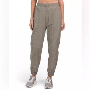 Olive Green Parachute Cargo Pants Nylon Utility Jogger Elastic Waist Outdoor L